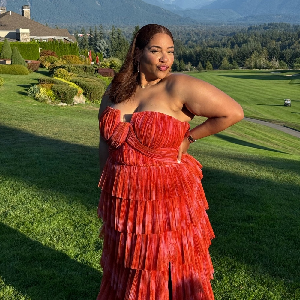 Hutch Vibrant Red Strapless Tiered Dress